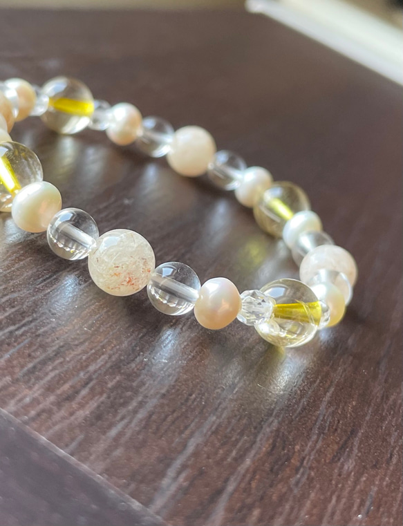 スノーホワイトルチルガーデンクォーツ、淡水パール、シトリン、水晶の