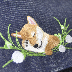 【再販】お昼寝わんこ刺繍（柴犬）ミニトートバッグ（デニム） 3枚目の画像