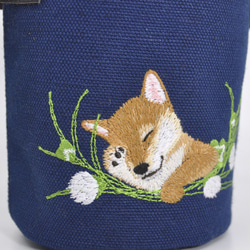 【再販】お昼寝わんこ刺繍（柴犬）プランターカバー〈ネイビー〉 2枚目の画像