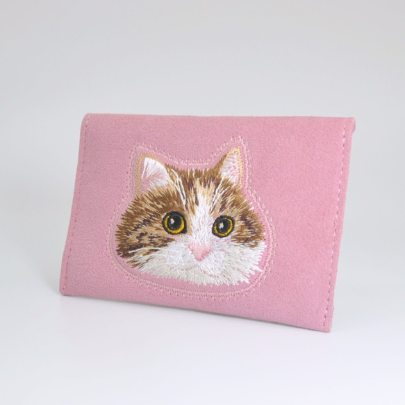 ☆SALE☆　ふんわりねこ刺繡　名刺入れ・カードケース〈ピンク〉 1枚目の画像