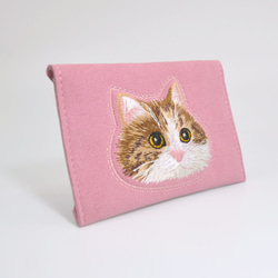 ☆SALE☆　ふんわりねこ刺繡　名刺入れ・カードケース〈ピンク〉 2枚目の画像