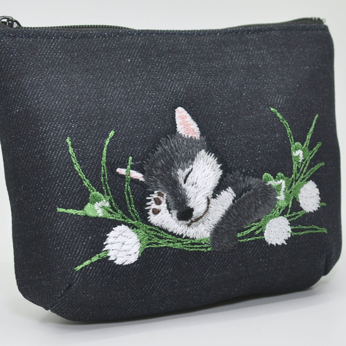 楽天市場】犬雑貨 【デニムポーチ 柴犬茶】 ワンポイント刺繍が