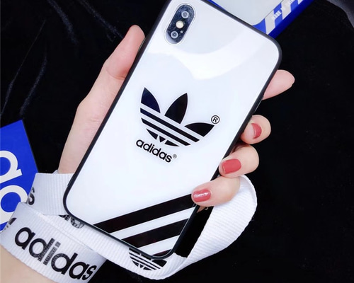 adidas iphoneXs maxケース 黒白ペア ネックストラップ付き