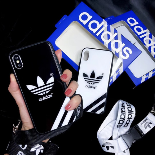 adidas iphoneXs maxケース 黒白ペア ネックストラップ付き