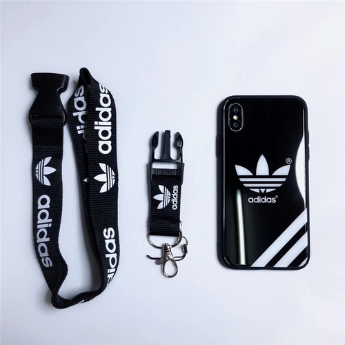 adidas iphoneXs maxケース 黒白ペア ネックストラップ付き