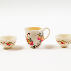 台湾茶 茶器セット コウモリと桃の絵柄 茶海（ピッチャー）と茶杯