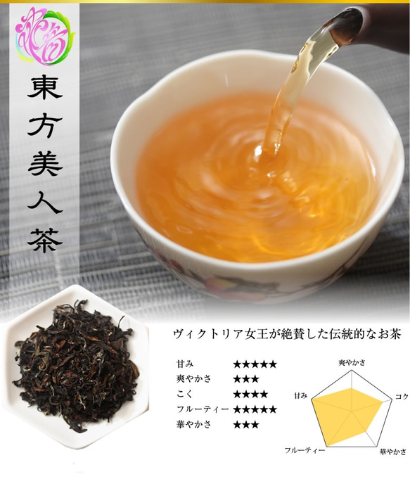 台湾茶 茶器 茶葉 本格おすすめ入門セット（登頂烏龍茶、ジャスミン茶、蜜香紅茶、東方美人茶、文山包種茶）中国茶 6枚目の画像