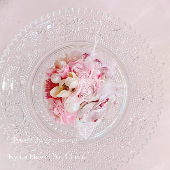 3way フラワーコサージュ pink  mini rose 3枚目の画像