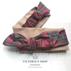 愛丁堡薔薇/雙色鬆緊髮帶蝴蝶結髮夾/親子款/Victoria.s.shop 第1張的照片