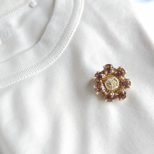 スワロフスキービジューフラワーミニブローチ グルーデコ