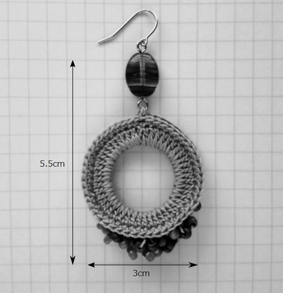 レース編みリングとビーズのピアス 6枚目の画像