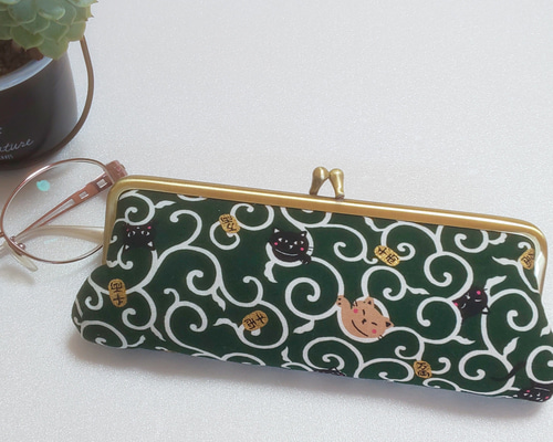 ハンドメイドがま口ペンケース＆メガネケース 歌舞伎猫柄 十三郎様確認