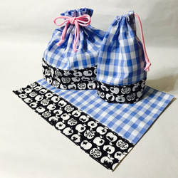 再販】リボン&ドット ピンク トリオセットが入るお弁当袋&コップ袋