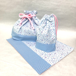 再販】リボン&ドット ピンク トリオセットが入るお弁当袋&コップ袋