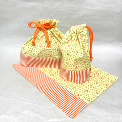 再販】リボン&ドット ピンク トリオセットが入るお弁当袋&コップ袋