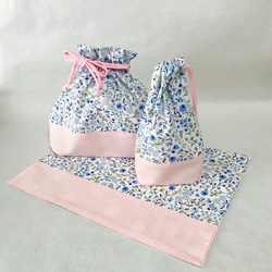 再販】リボン&ドット ピンク トリオセットが入るお弁当袋&コップ袋