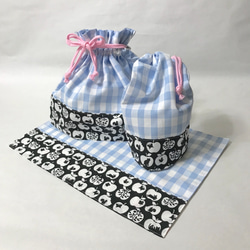 再販】リボン&ドット ピンク トリオセットが入るお弁当袋&コップ袋