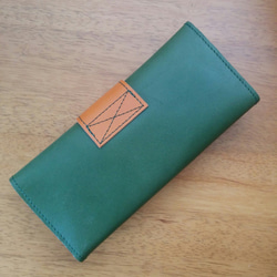 【受注製作】本革 アースカラーの長財布 (グリーン) 2枚目の画像