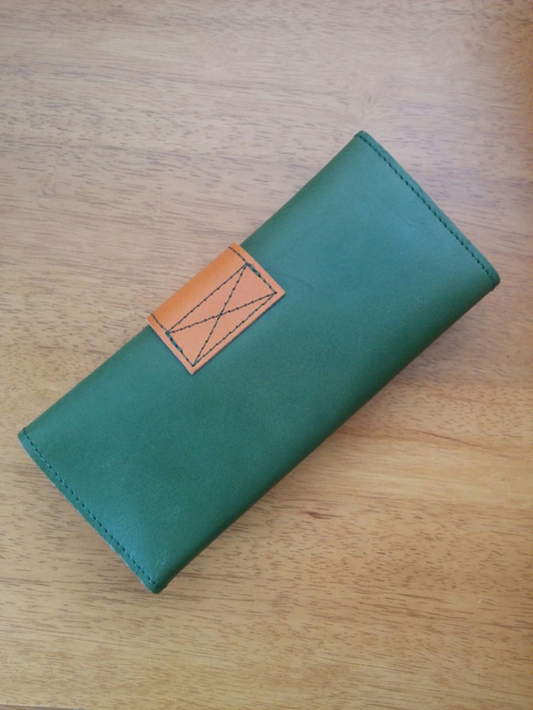 【受注製作】本革 アースカラーの長財布 (グリーン) 2枚目の画像