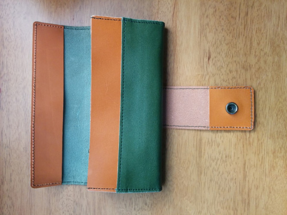 【受注製作】本革 アースカラーの長財布 (グリーン) 3枚目の画像