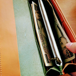 【受注製作】本革 アースカラーの長財布 (グリーン) 5枚目の画像