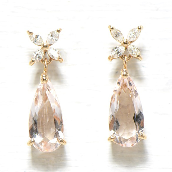 K18 モルガナイト×ダイヤモンド ピアス K18ピンクゴールド マグノリア  