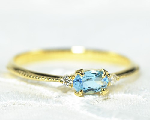 アクアマリン ダイヤモンド k18 YG リング K18 YG 大粒アクアマリンリング 指輪・リング 指輪工房cerchio