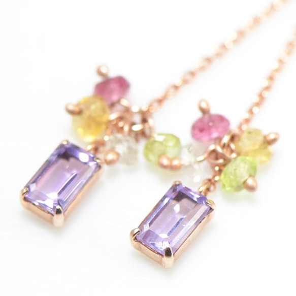 K10 ピンクアメシスト ロング ピアス YK-BN0399 ピアス（フック
