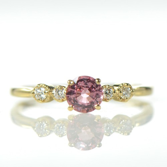 新品未使用k18パパラチアサファイア0.19ct ダイヤモンド0.15ctリング K18 パパラチアサファイア×ダイヤモンド リング K18イエローゴールド