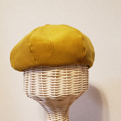 【受注生産・大人用】８ウェール太畝コーデュロイのベレー帽　マスタード 1枚目の画像