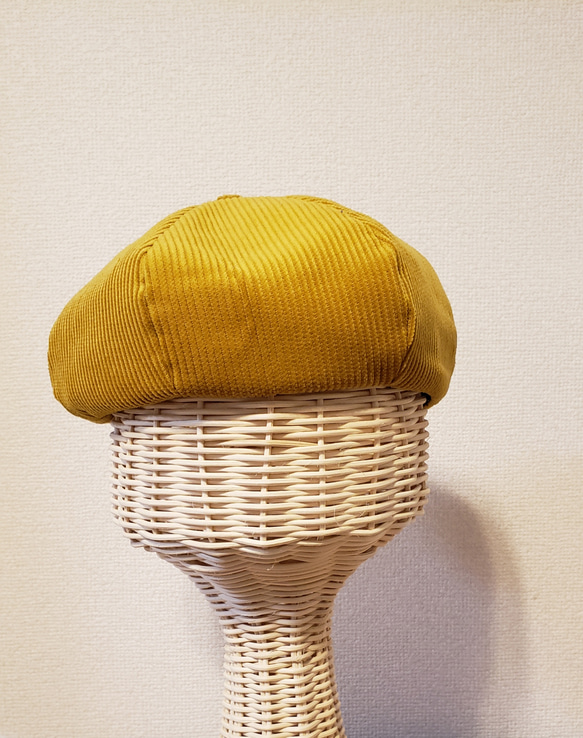 【受注生産・大人用】８ウェール太畝コーデュロイのベレー帽　マスタード 1枚目の画像