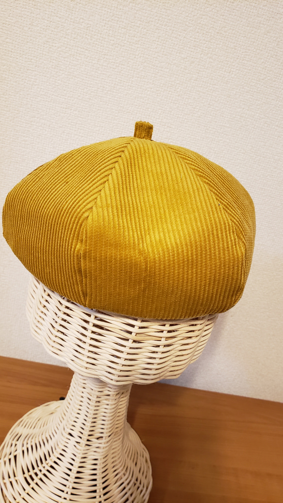 【受注生産・大人用】８ウェール太畝コーデュロイのベレー帽　マスタード 2枚目の画像
