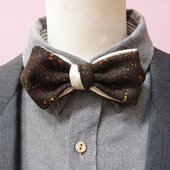 毛料咖啡彩色點與香檳金領結 Bow tie-雙面可用*情人節 第5張的照片