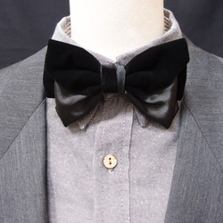 霧絨黑絲亮黑 超設計感剪裁領結 bow tie 第3張的照片