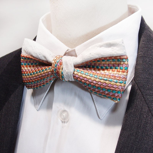 夏日風情 彩色編織銀白 領結 bow tie 第3張的照片