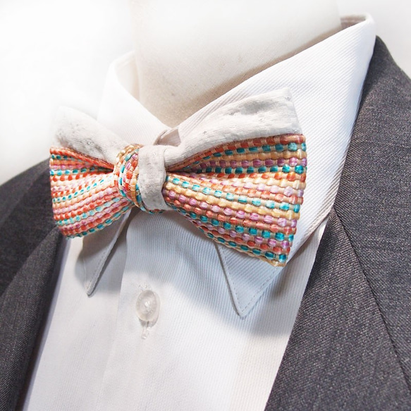 夏日風情 彩色編織銀白 領結 bow tie 第4張的照片