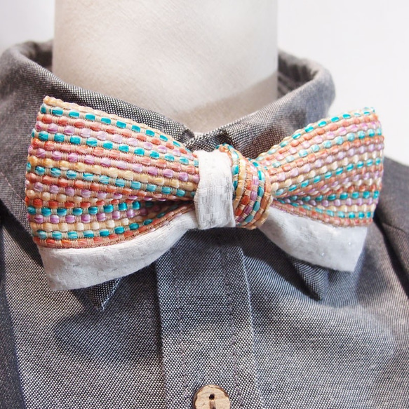 夏日風情 彩色編織銀白 領結 bow tie 第6張的照片