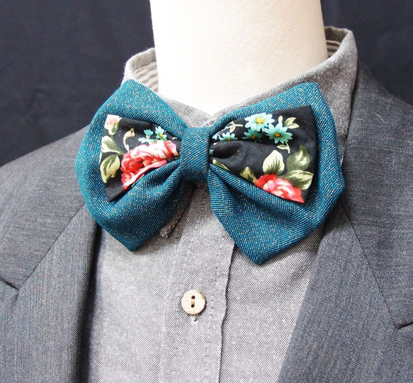 古典玫瑰孔雀綠領結 bow tie 第1張的照片