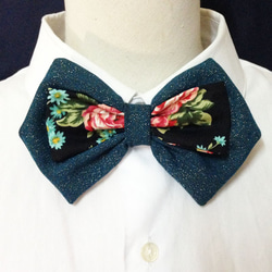 古典玫瑰孔雀綠領結 bow tie 第2張的照片
