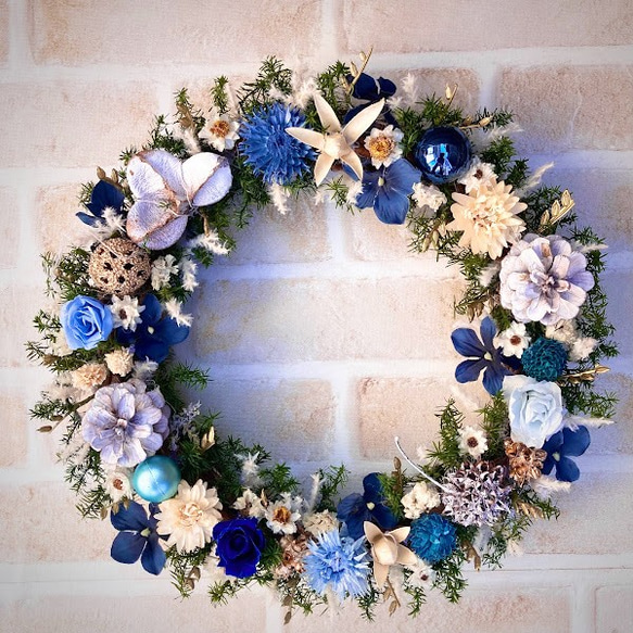 ドライフラワーリースブルーホワイト