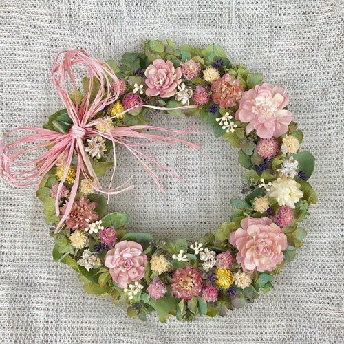 春色の優しいナチュラルドライフラワーリース ドライフラワー