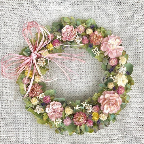 春色の優しいナチュラルドライフラワーリース ドライフラワー cretama