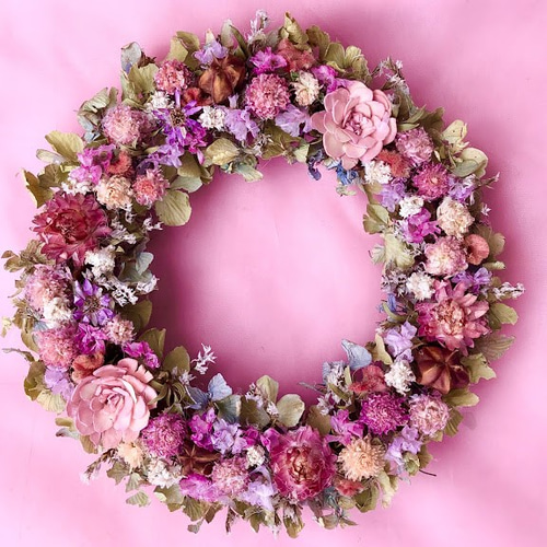 母の日♪ピンクのお花畑のリース ドライフラワー cretama 通販｜Creema  