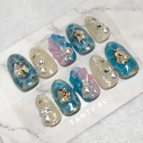 ネイルチップニュアンス海3Dシャチ貝殻マーメイドくらげ個性派