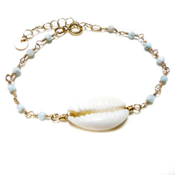 Cowry × Larimer Bracelet/14kgf タカラガイ×ラリマーブレスレット 2枚目の画像