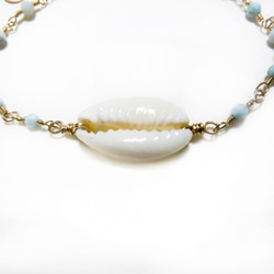 Cowry × Larimer Bracelet/14kgf タカラガイ×ラリマーブレスレット 3枚目の画像