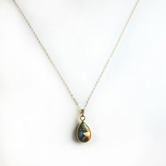 Copper Turquoise Drop Necklace/14kgf コッパーターコイズ ドロップネックレス 4枚目の画像