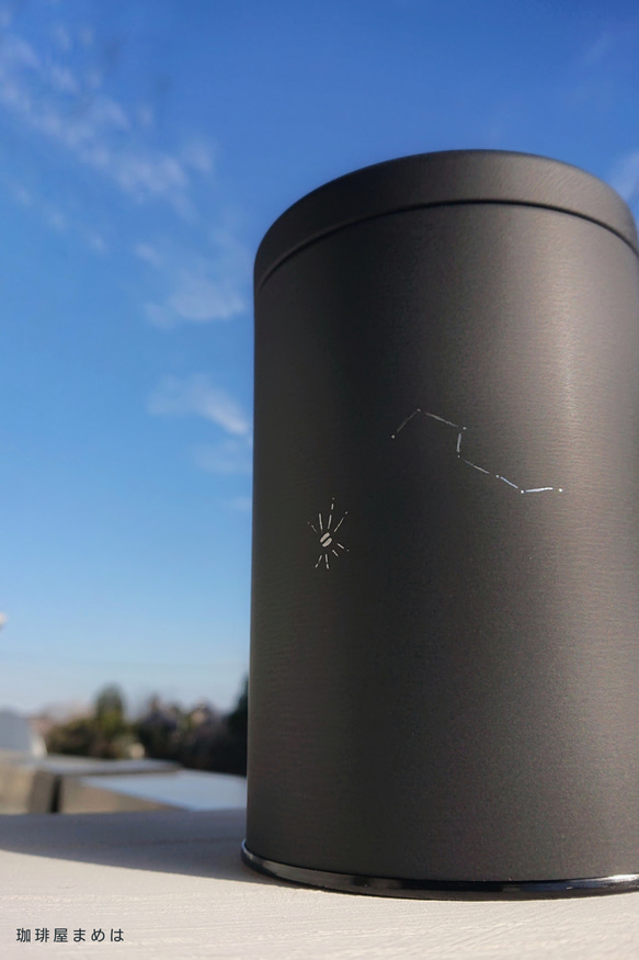 天体のイラスト手彫り珈琲防湿保存缶【北斗七星からこぼれ北極星豆