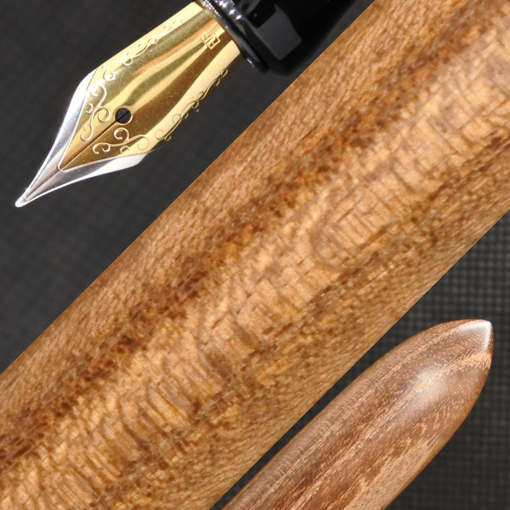 ブラウン木製万年筆 金メッキ装飾 金沢箔万年筆 月と兎