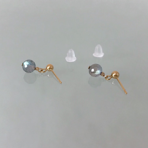 14KGF】ブルー/ゴールドシラーラブラドライトの丸玉ピアス ピアス